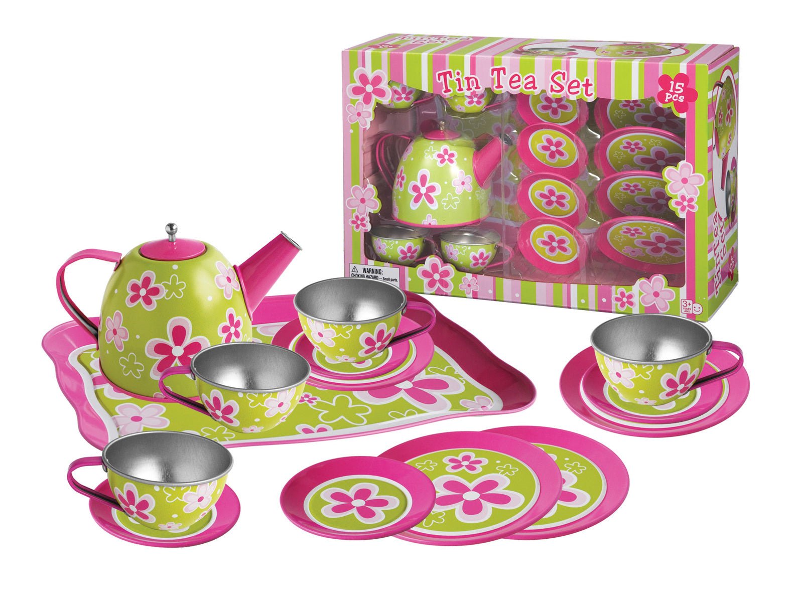 LIME DAISY FLOWER TIN TEA SET 15PCS - Bamboo Sprout